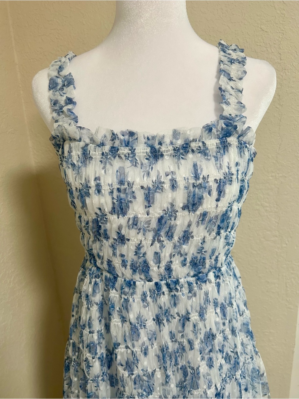 Aqua Blue and White Floral Dress